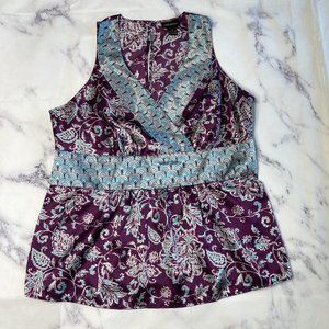 Lane Bryant Sleeveless Blouse Womens Sz 16 Purple Blue Floral Constrast V Neck